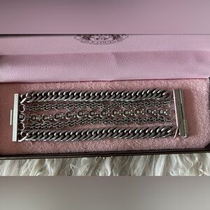 Juicy Couture Silver Multi-Row Chain Bracelet with Pink Trim